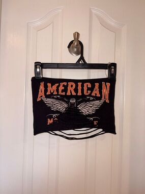 Black 'American' Graphic Distressed Crop Top